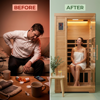 1 Person Extendable FAR Infrared Sauna for Home, Hemlock Wood Low EMF 6 Carbon Heaters Indoor Saunas with LED Lights, Bluetooth Speaker, Digital Control Panel, and Seating Bench — Before & After