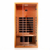 1 Person Extendable FAR Infrared Sauna for Home, Hemlock Wood Low EMF 6 Carbon Heaters Indoor Saunas with LED Lights, Bluetooth Speaker, Digital Control Panel, and Seating Bench — Studio Shot