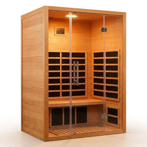 1 Person Extendable FAR Infrared Sauna for Home, Hemlock Wood Low EMF 6 Carbon Heaters Indoor Saunas with LED Lights, Bluetooth Speaker, Digital Control Panel, and Seating Bench — Studio Shot