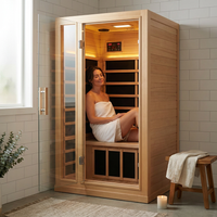 1 Person Extendable FAR Infrared Sauna for Home, Hemlock Wood Low EMF 6 Carbon Heaters Indoor Saunas with LED Lights, Bluetooth Speaker, Digital Control Panel, and Seating Bench — Lifestyle