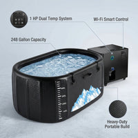 Cold Plunge Tub, 248 Gallon, 1 Horsepower, Heavy-Duty Ice Bath Tub for Athletes with Hot & Cold, Portable Inflatable Plunge Chiller with Water Treatment Kit, Immersion Therapy, Wifi (Black, 1 Set) — infographic